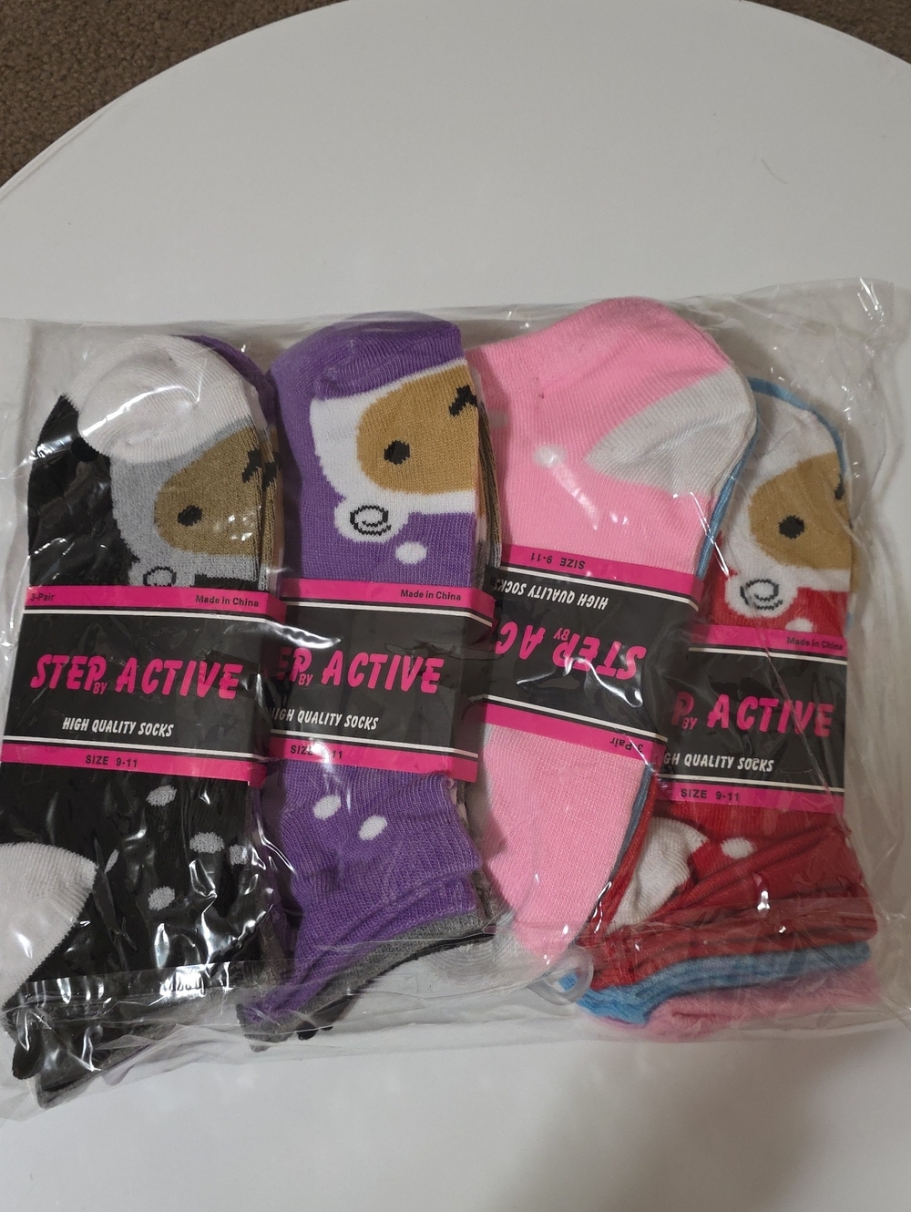 Kids Polka Dot Monkey Character Ankle Socks - Pink, Purple, Black, Red, Blue